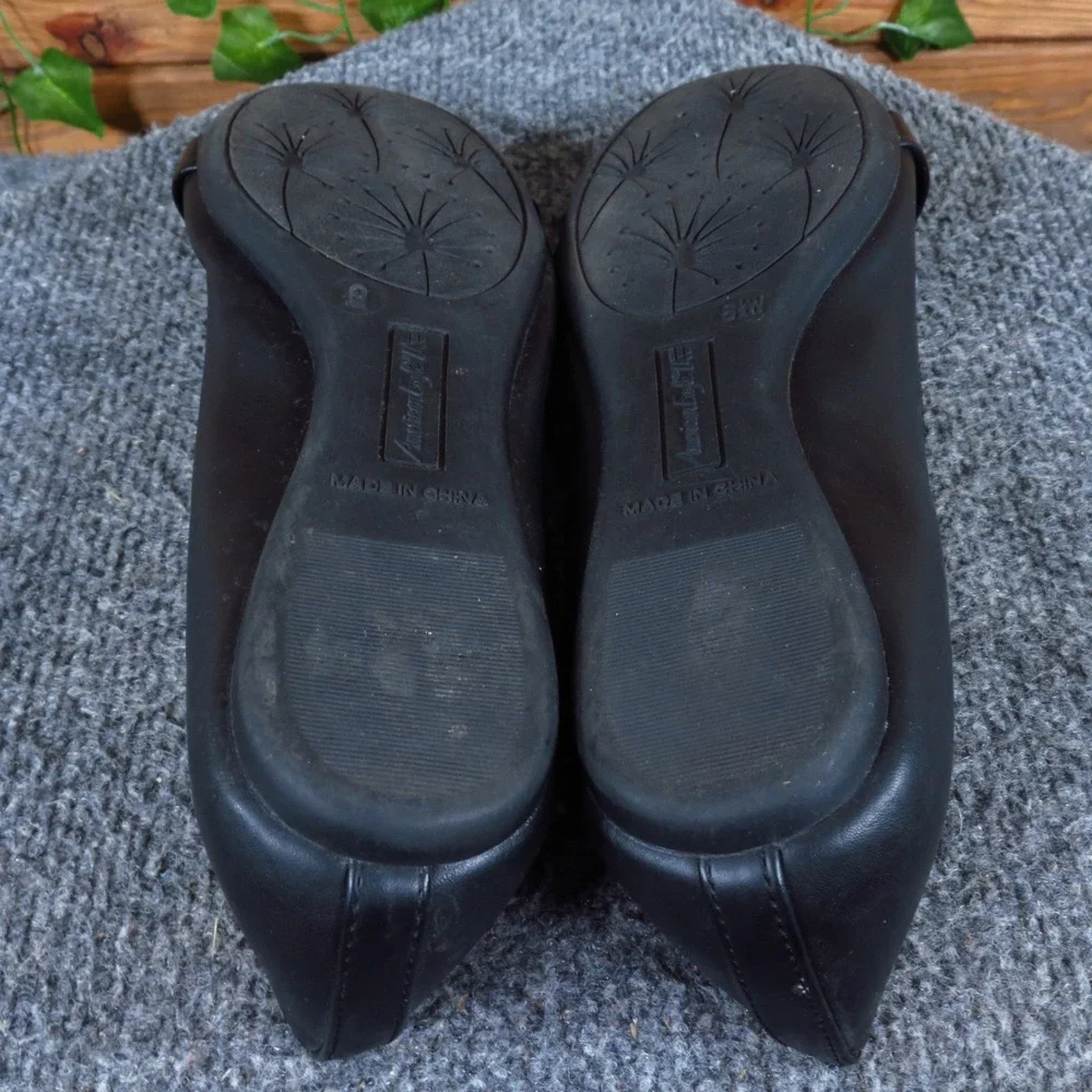 American Eagle 172077 Womens Ballet Flat 8.5 Wide Work Office Black Synthetic